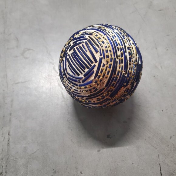 Decorative Handcrafted Blue & White Ceramic Spheres Carpet Balls Set of 2 - Picture 3 of 4